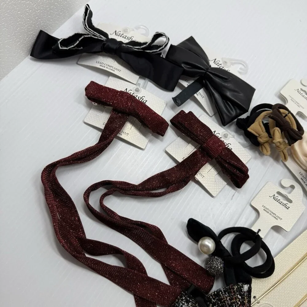Natasha Hair Accessories Bundle Bows Scrunchies Barrettes Clips Chic Set New